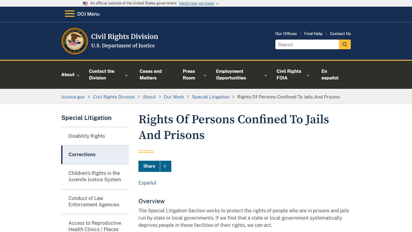 Rights Of Persons Confined To Jails And Prisons